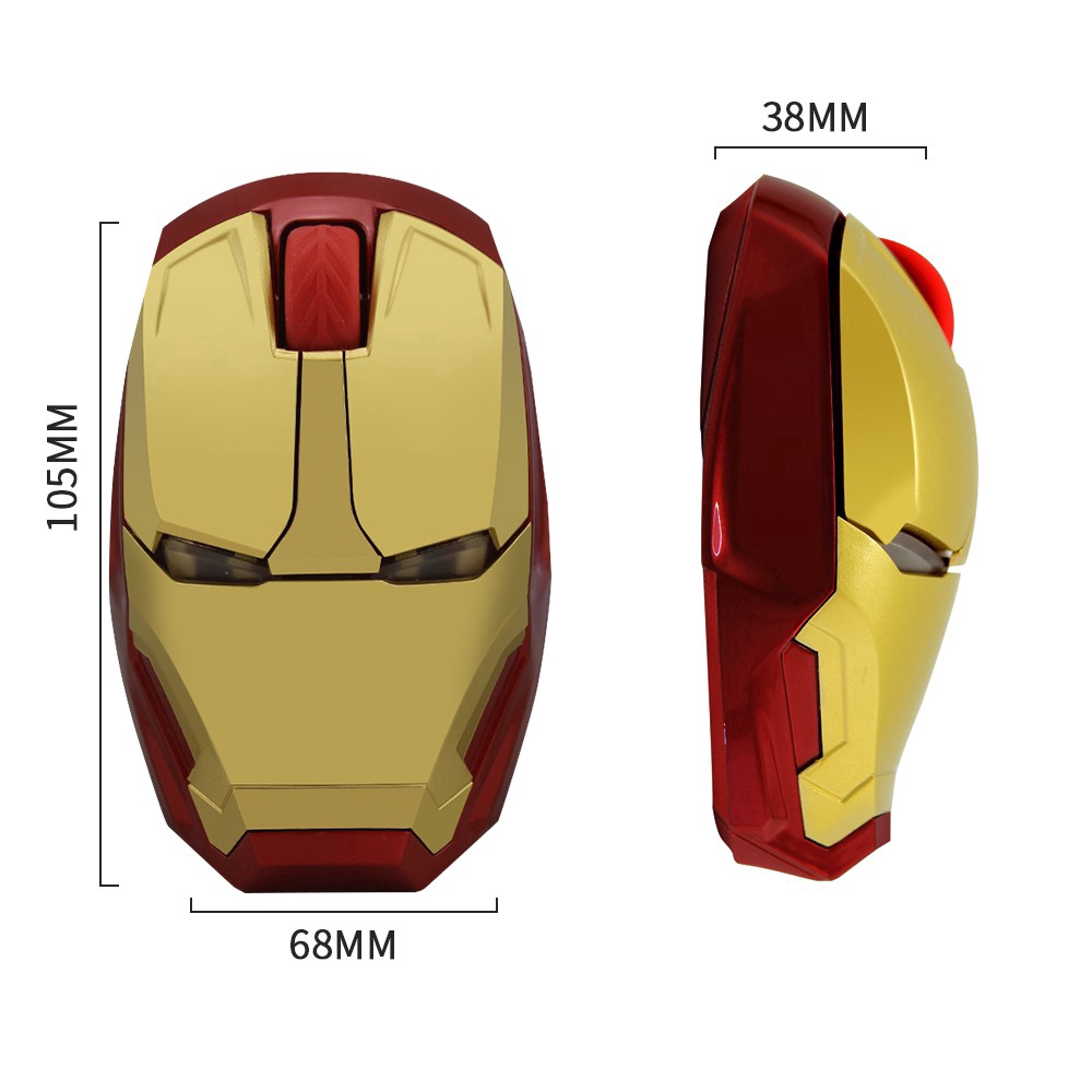 Chuột quang không dây 2.4G 2400DPI hình Iron Man có đèn cho PC laptop
