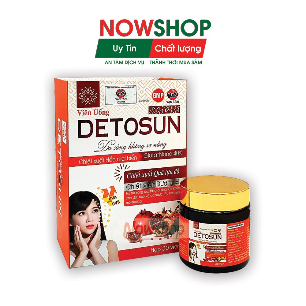 Viên uống chống nắng Detosun, bổ sung glutathione giúp đẹp da, chống lão hóa da, bảo vệ da, hỗ trợ giảm nám da, sạm da.