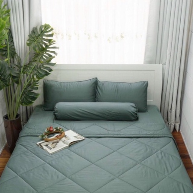 Ga gối màu trơn tencel 60s cao cấp, 1 ga trải giường bo chun kèm 2 vỏ gối nằm