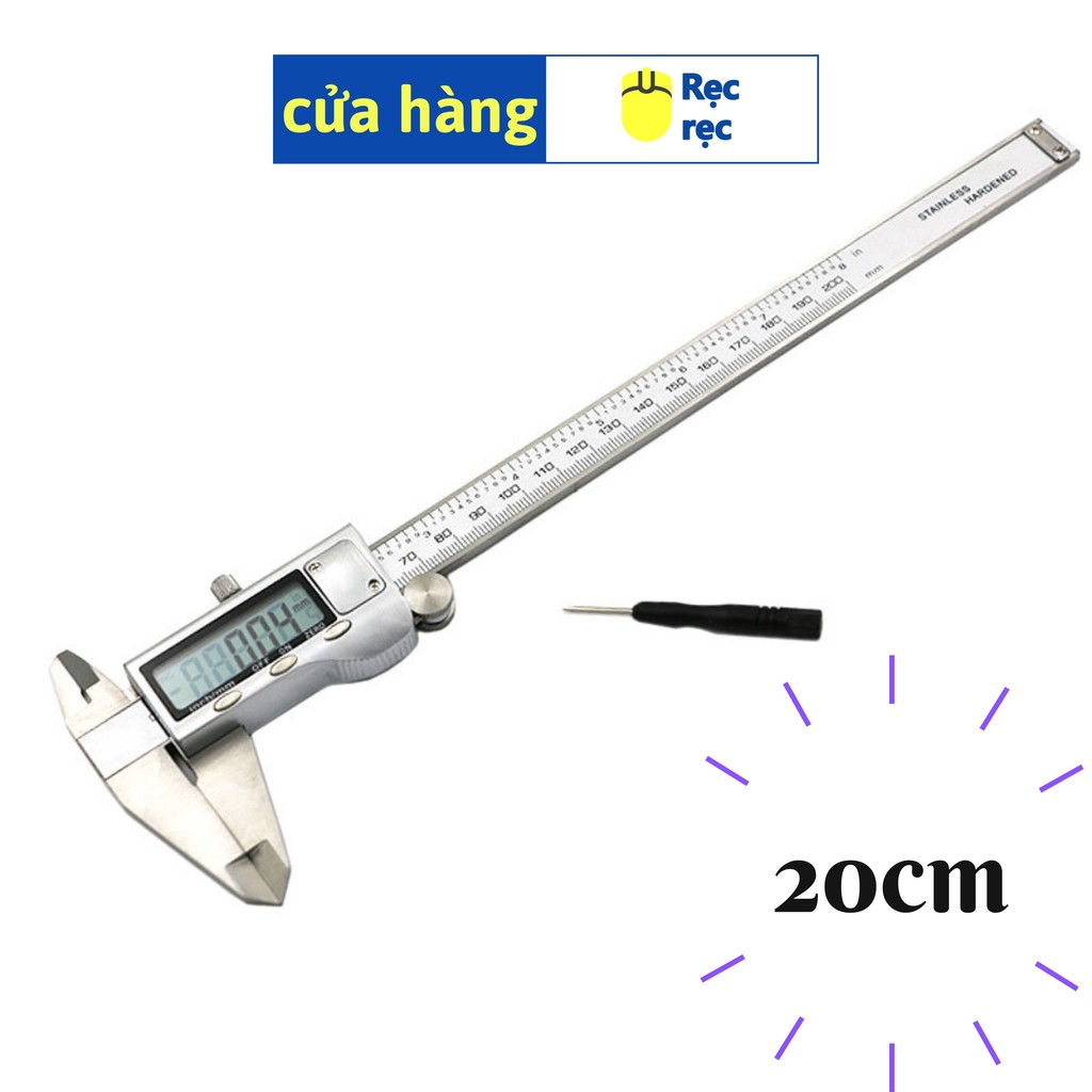 Thước kẹp điện tử thép không gỉ 200mm TKDT200 đo chính xác 0,01mm, có đuôi đo độ sâu, tặng hộp giá tốt nhất thị trường