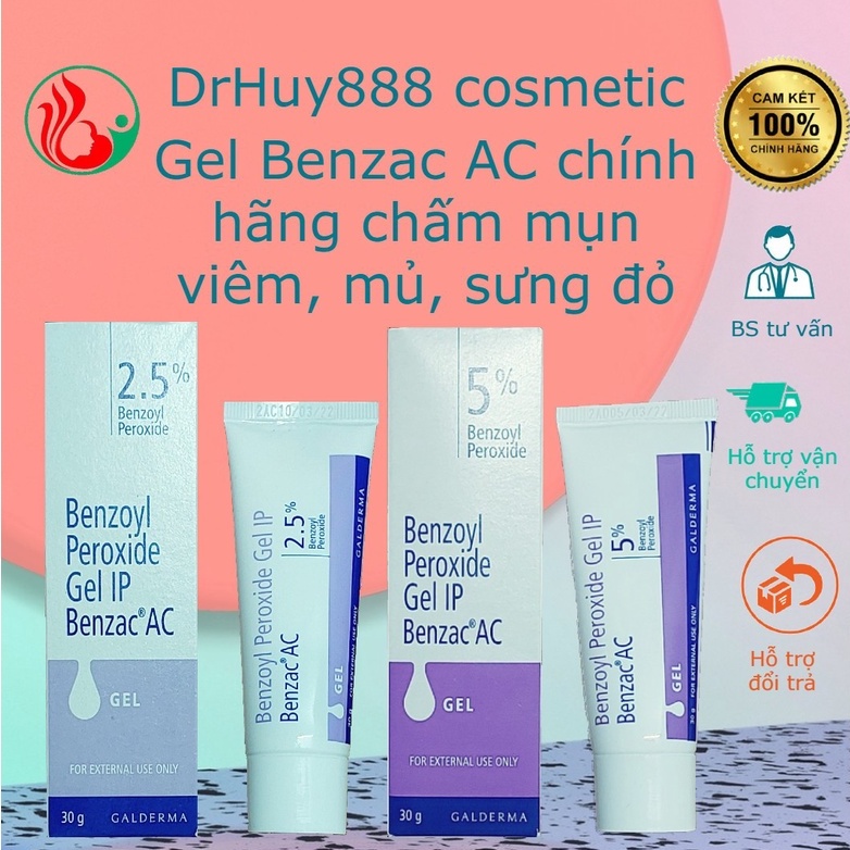 Gel Benzac AC 5% Chính Hãng Galderma Ấn Độ Gel Benzoyl Peroxide hỗ trợ giảm mụn sưng đỏ