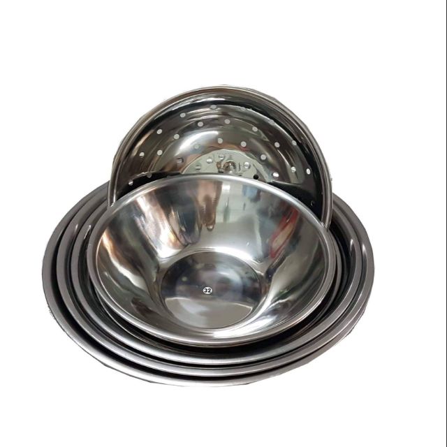 Bộ thau ,rổ inox 6 cái lớn ( 5 thau: 32,34,36,40,45cm và 1 rổ 34 cm)