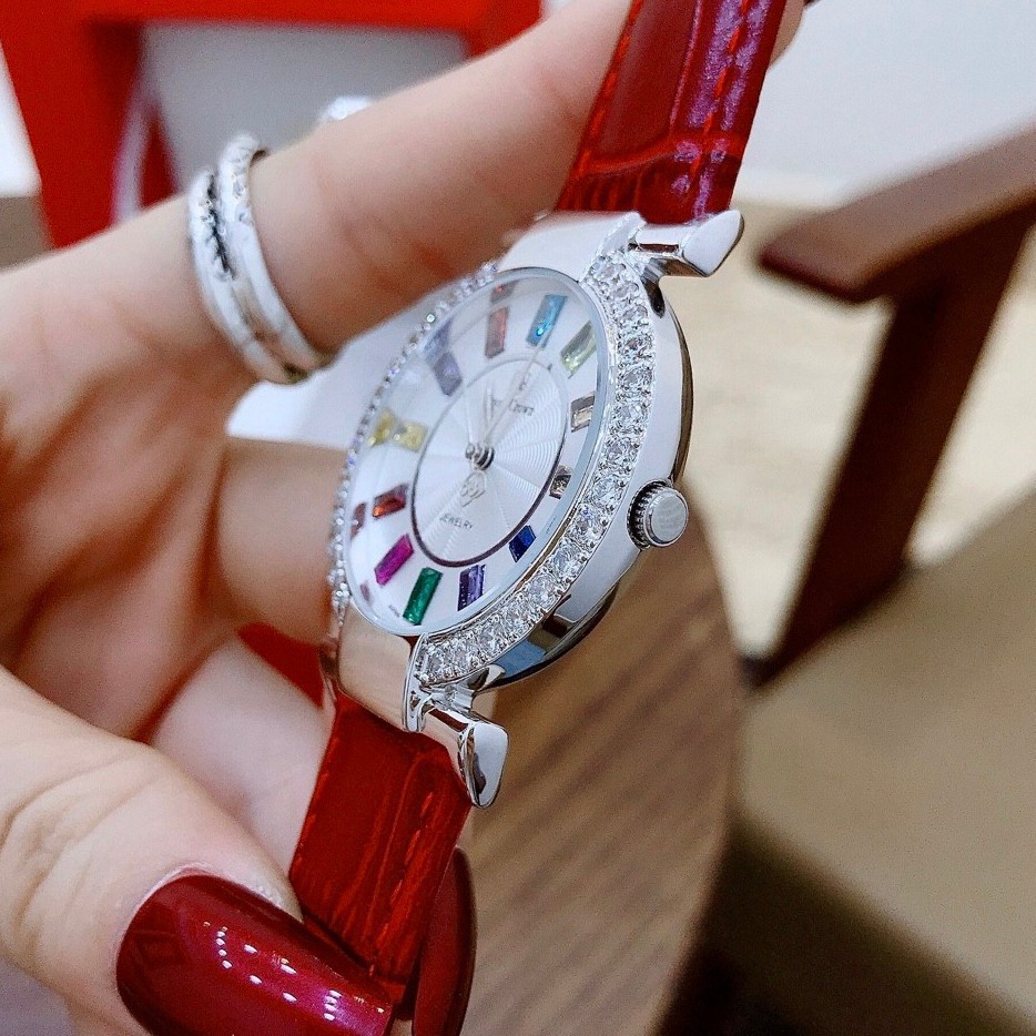 (Bảo hành 12 tháng) Đồng hồ nữ Royal Crown 4604 xách tay chính hãng dây da (đen và đỏ, hồng) | BigBuy360 - bigbuy360.vn