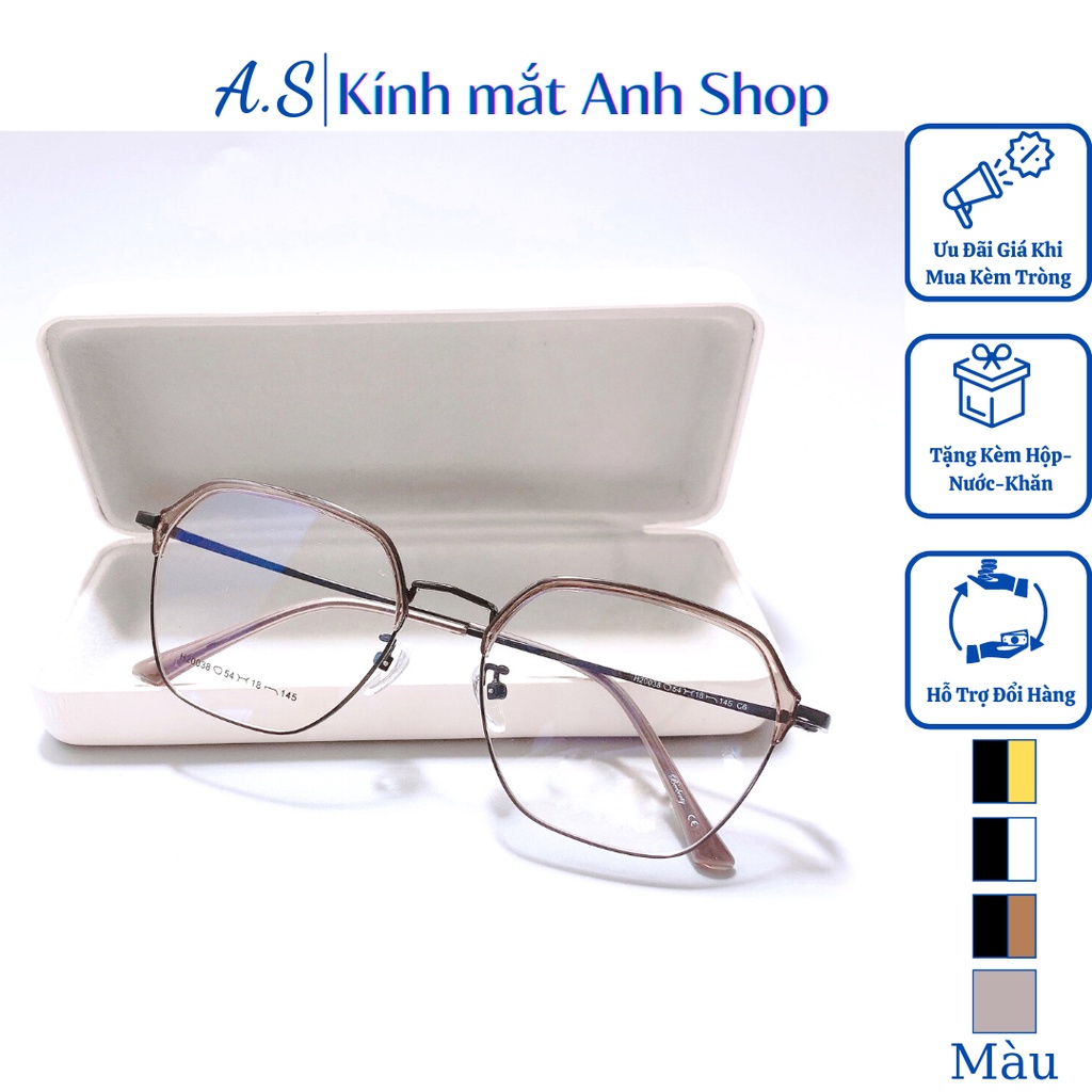 Kính giả cận thời trang hình vuông to chất liệu kim loại thanh mảnh ôm sát mặt 20038