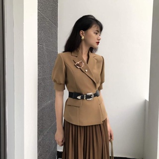 Set vest chân váy xếp ly