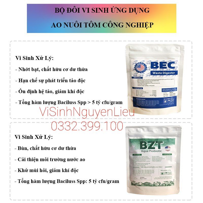 combo 2 gói Vi Sinh BEC va BZT  Cắt Tảo,Giảm Nhớt Bạt,Xử Lý Đáy,Bùn# Vi Sinh BEC BZT