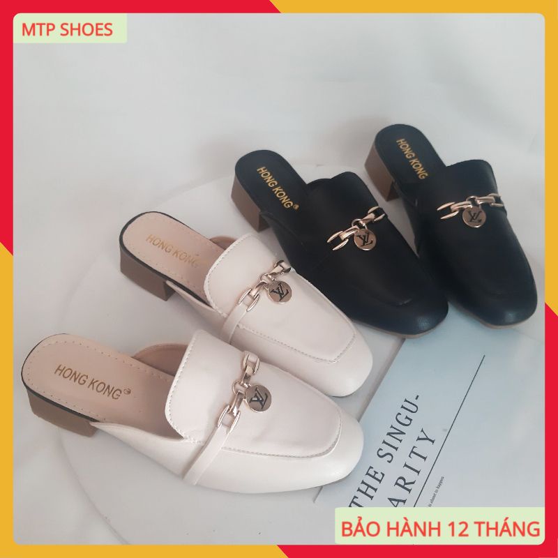 Giày búp bê ❤FREESHIP❤ Sục nữ da mềm đế vuông 3cm da mềm đính khuy xinh xắn - BB32