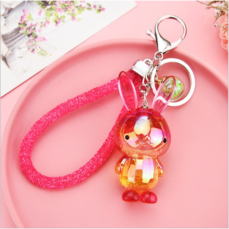 Móc khóa, móc túi Acrylic thỏ con trong suốt độc đáo cute dùng làm quà tặng, dây treo balo, túi xách, ví cầm tay - Rap