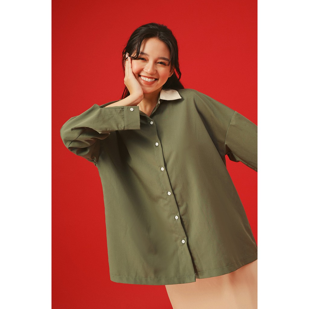 DOTTIE - Áo sơ mi phối màu thêu T0199