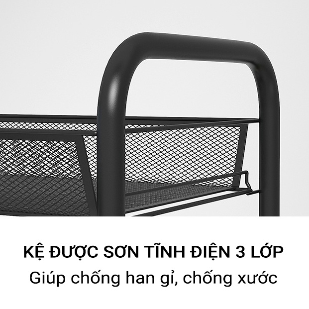 Giá Kệ Để Hoa Quả Đồ Nhà Bếp Đa Năng VANDO 3 4 Tầng Có Bánh Xe Xoay Thép Carbon