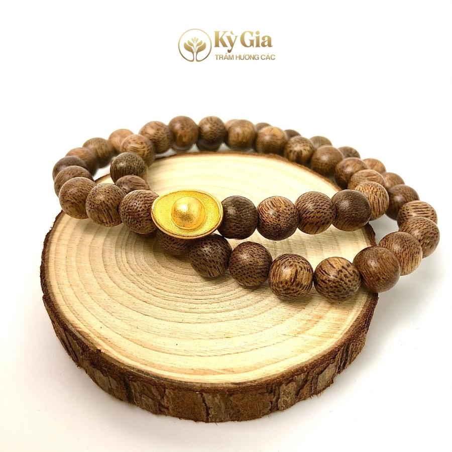Vòng Trầm Hương Tốc Việt Phối Charm Thỏi Vàng 8 Li 54 Hạt Kỳ Gia Trầm Hương Các- May Mắn- Thịnh Vượng
