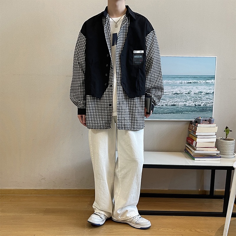 Áo sơ mi giả hai lớp phong cách hàn quốc thời trang cho nam nữ áo sơ mi nam dài tay from rộng simple dây kéo fashion  áo sơ mi trắng đen áo sơ mi kẻ sọc hàn quốc from rộng thiết kế nút