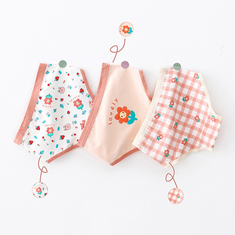 Set 3 Quần Lót Vải Cotton Thoáng Khí In Họa Tiết Tươi Tắn Phong Cách Hàn Quốc Thời Trang Hè Cho Bé Gái