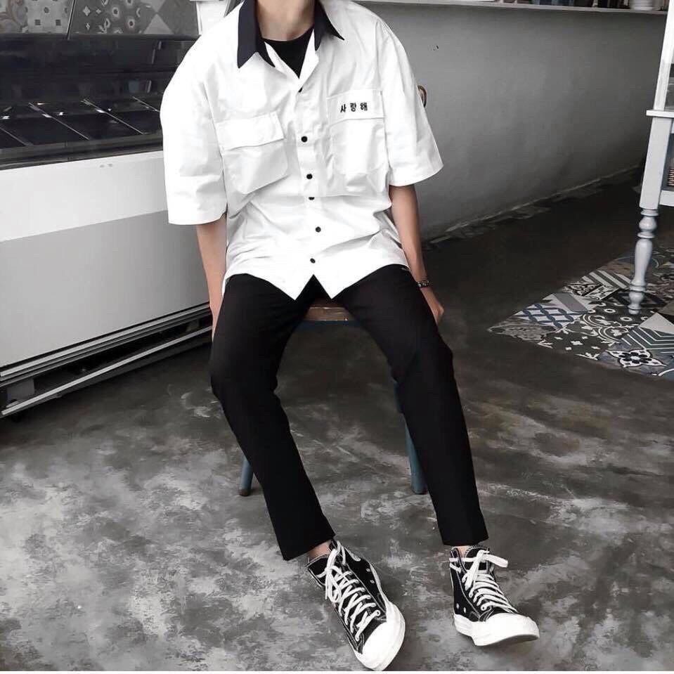 [Mã WASKT304 giảm 15% tối đa 30K đơn 99K] Áo sơ mi tay lỡ unisex form rộng Chữ Hàn Quốc phong cách ulzzang Wind