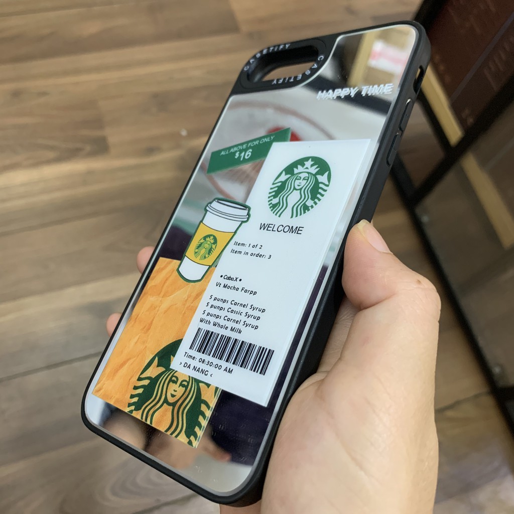 Ốp gương Casetify Starbuck cạnh vuông dành cho iPhone 7/7plus/8/8plus/x/xr/xs/11/12/pro/max/plus/promax