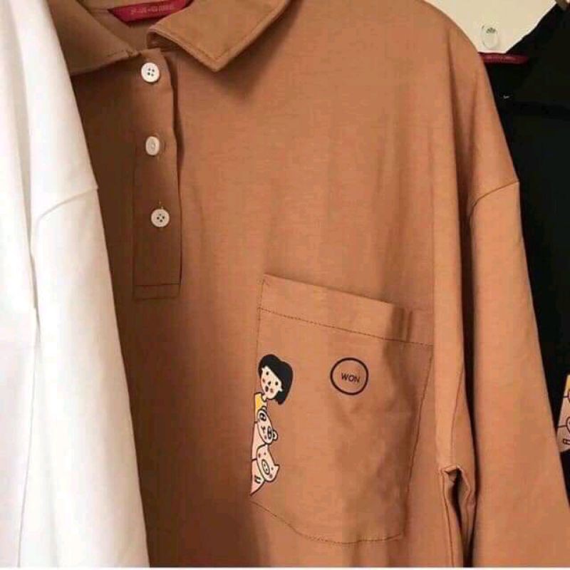 [Rẻ Vô Địch] Áo cotton tay lỡ Unisex -- Áo polo cô gái mèo heo | BigBuy360 - bigbuy360.vn