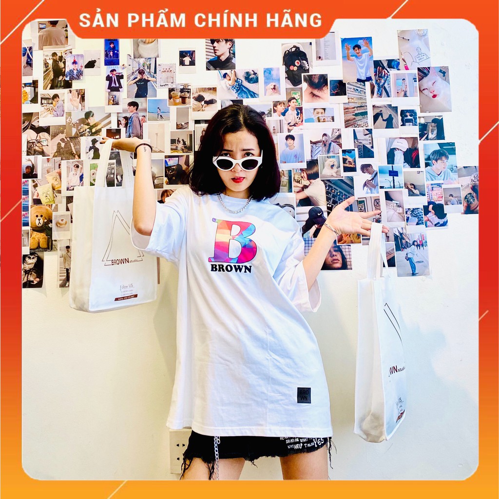 [ MÃ - BROWBTNT1 - SALEOFF 10%]   ÁO THUN  B   BROWN  -  TRẮNG - UNISEX - BROWN.studio   [ HÀNG THIẾ