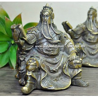 Tượng Đồng Đúc Giả Cổ 12cm - Quan Công Đọc Sách - 6520.1