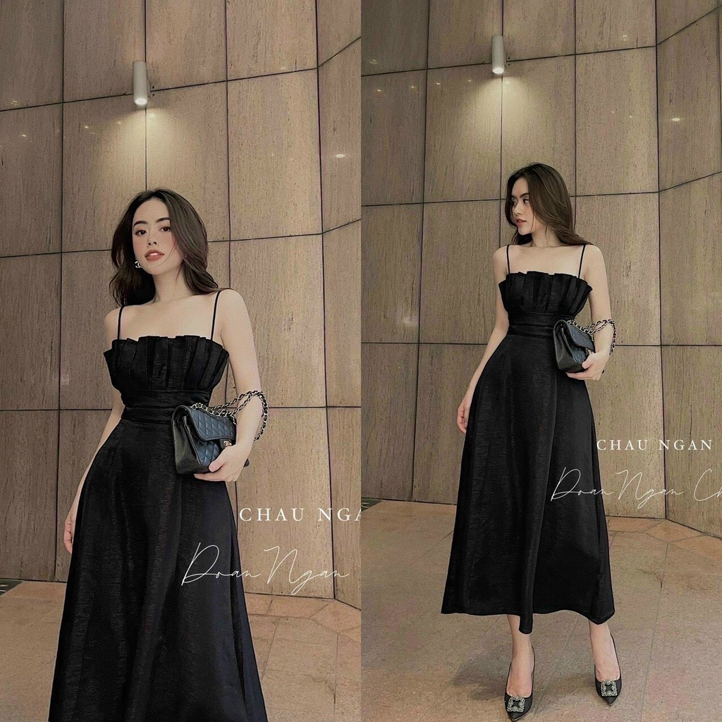Đầm 2 dây xếp ly ngực dáng dài nhún eo ChemMix thiết kế dự tiệc siêu xinh sang chảnh cho nàng