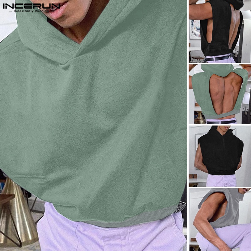 Áo choàng hoodie INCERUN sát nách thời trang mùa hè cho nam giới