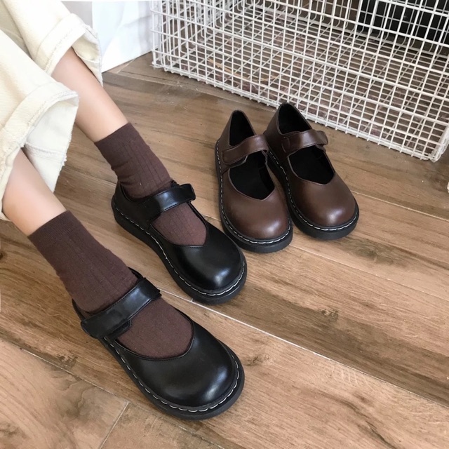 [SẴN ĐEN 36] Giày ulzzang mũi tròn quai dán K16 (ảnh thật ở cuối) | BigBuy360 - bigbuy360.vn