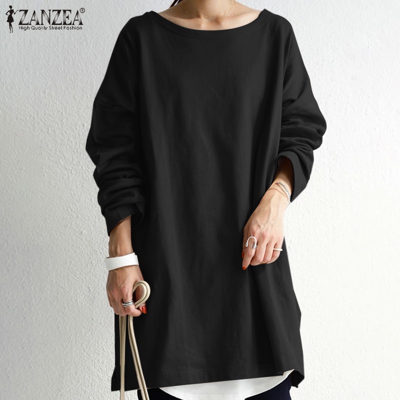 Áo sweatshirt ZANZEA dáng rộng cổ tròn tay dài màu trơn dễ phối đồ phong cách thường nhật cho nữ
