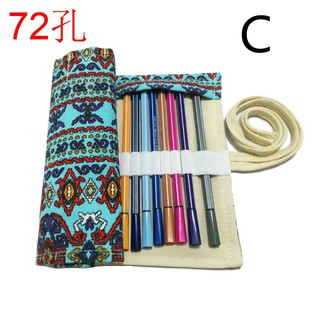 Canvas bag for pencils and brushes in roll form with 72 compartments