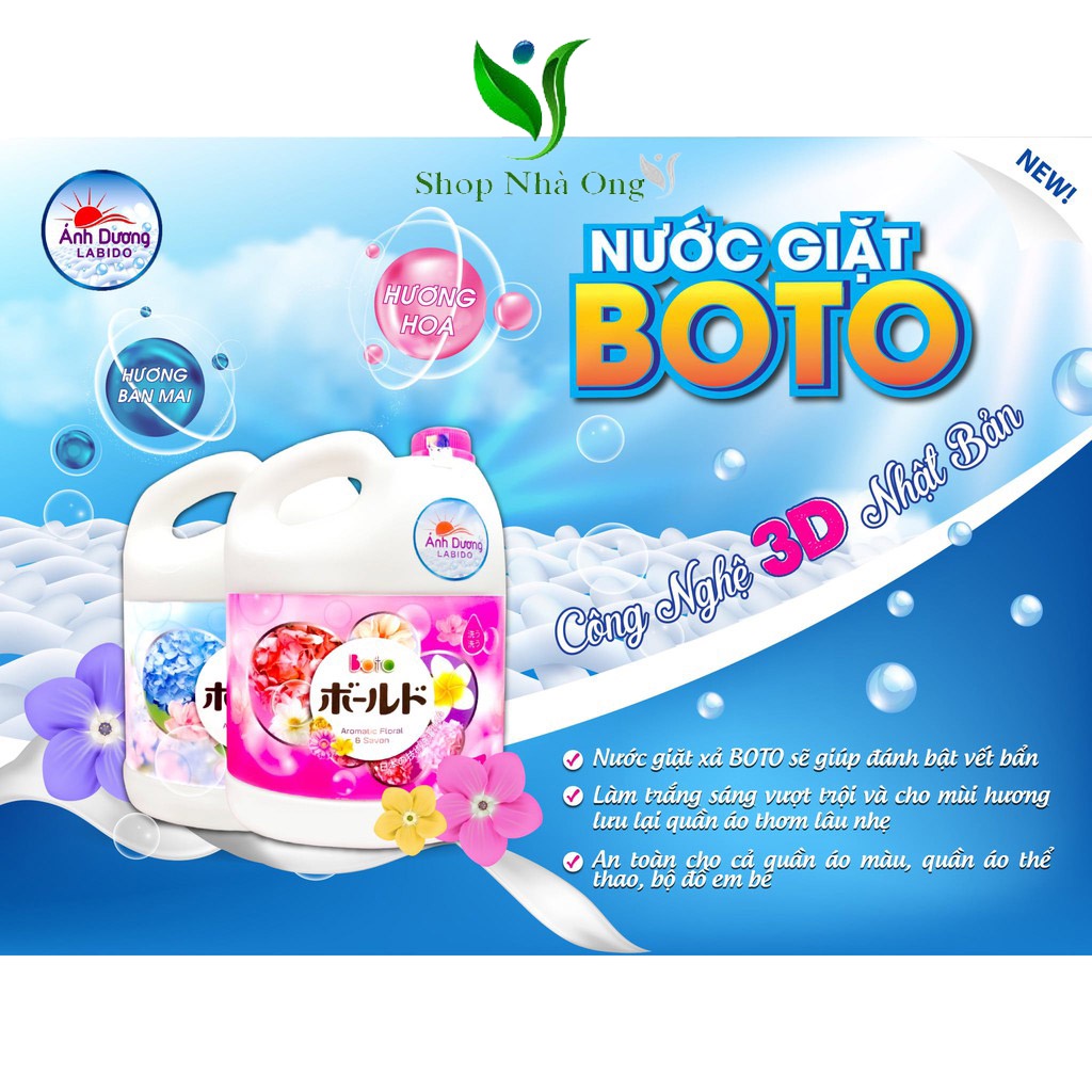 Nước giặt BOTO công nghệ nhật bản siêu thơm, Can 3,6L