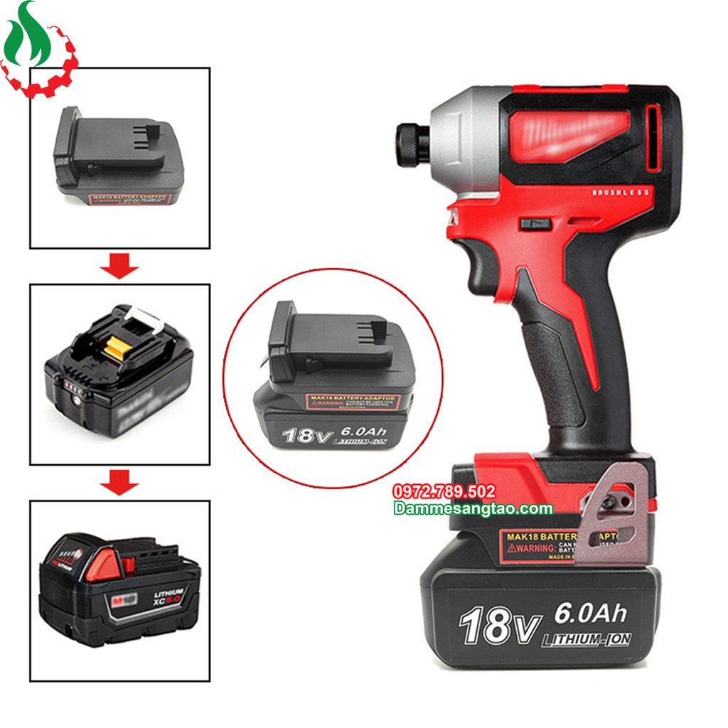 Đế chuyển pin Makita 18V sang máy Milwaukee 18V