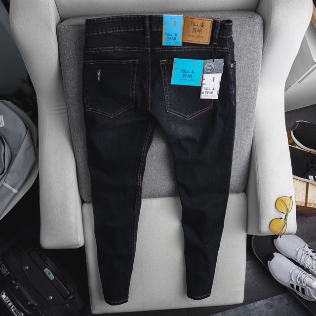 Quần jean nam PB ống ôm- xanh đen - chất bò co giãn- hàng xuất xịn Hải An Jeans