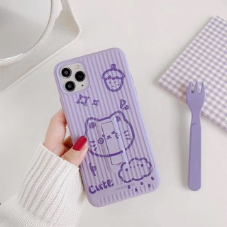 Painting Cat and Strawberry Iphone 7 8Plus X Xs max Xr 11 11Pro max Vertical Pattern Hidden Bracket Phone Case