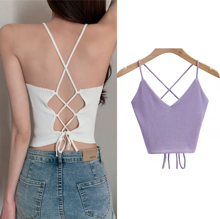 SUXI Áo Croptop Dệt Kim Màu Trơn Phong Cách Hàn Quốc