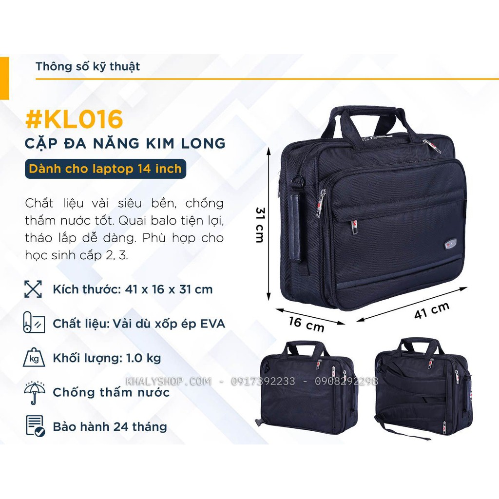 Balo , cặp đa năng học sinh cấp 2,3 thương hiệu Kim Long 016 màu đen - 735NBLKL016 ( 41x16x31cm )