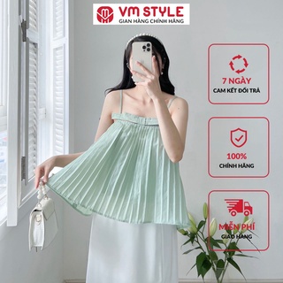 Áo 2 dây kiểu VMSTYLE khóa kéo bên phối nơ xếp ly xòe 2 lớp 08649 22SU05KI2801
