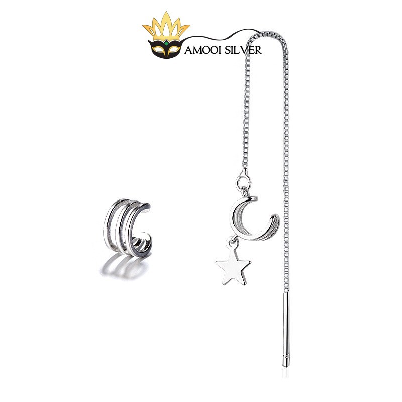 Bông tai bạc S925 kẹp 1 ngắn 1 dài - Amooi Silver AB93