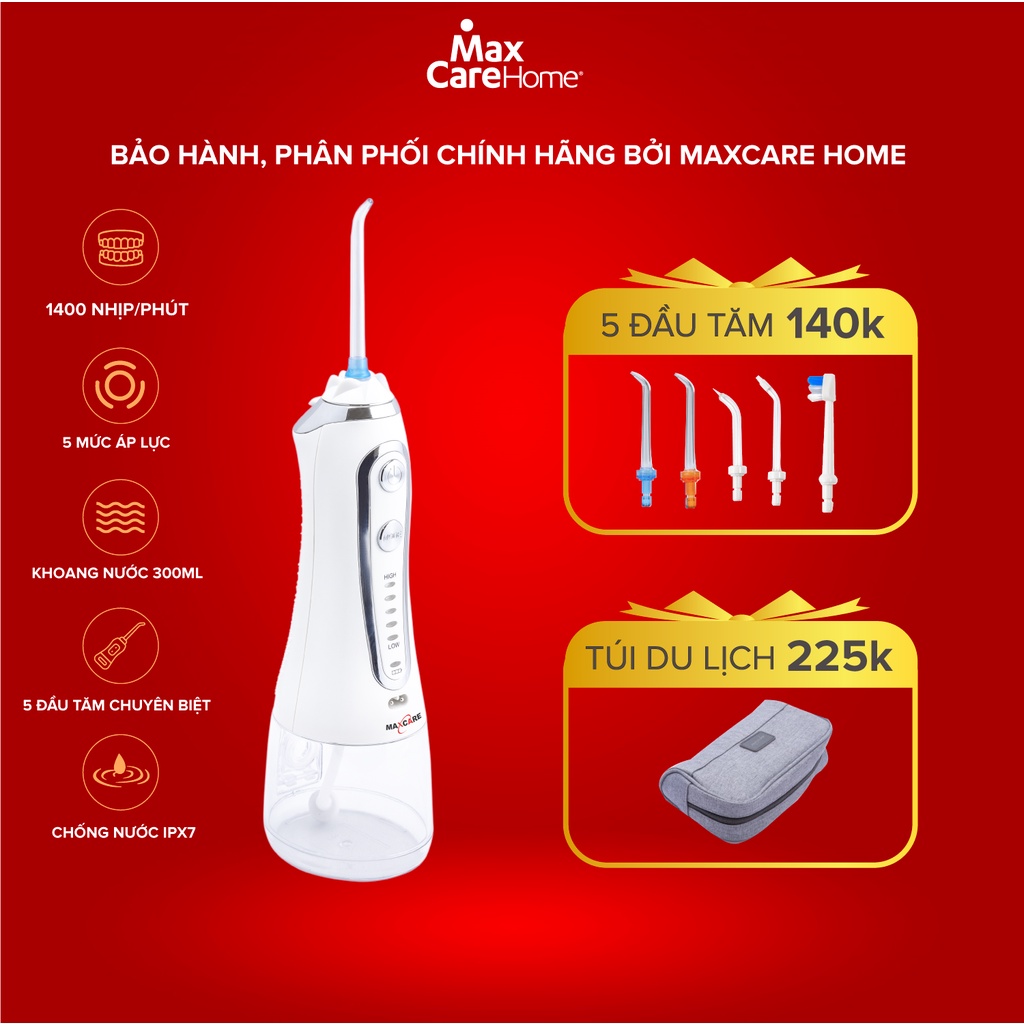 Máy tăm nước cầm tay Maxcare Max456SE - Chính hãng Nhật Bản - Tặng 5 đầu tăm các loại, túi đựng máy chống sốc cao cấp