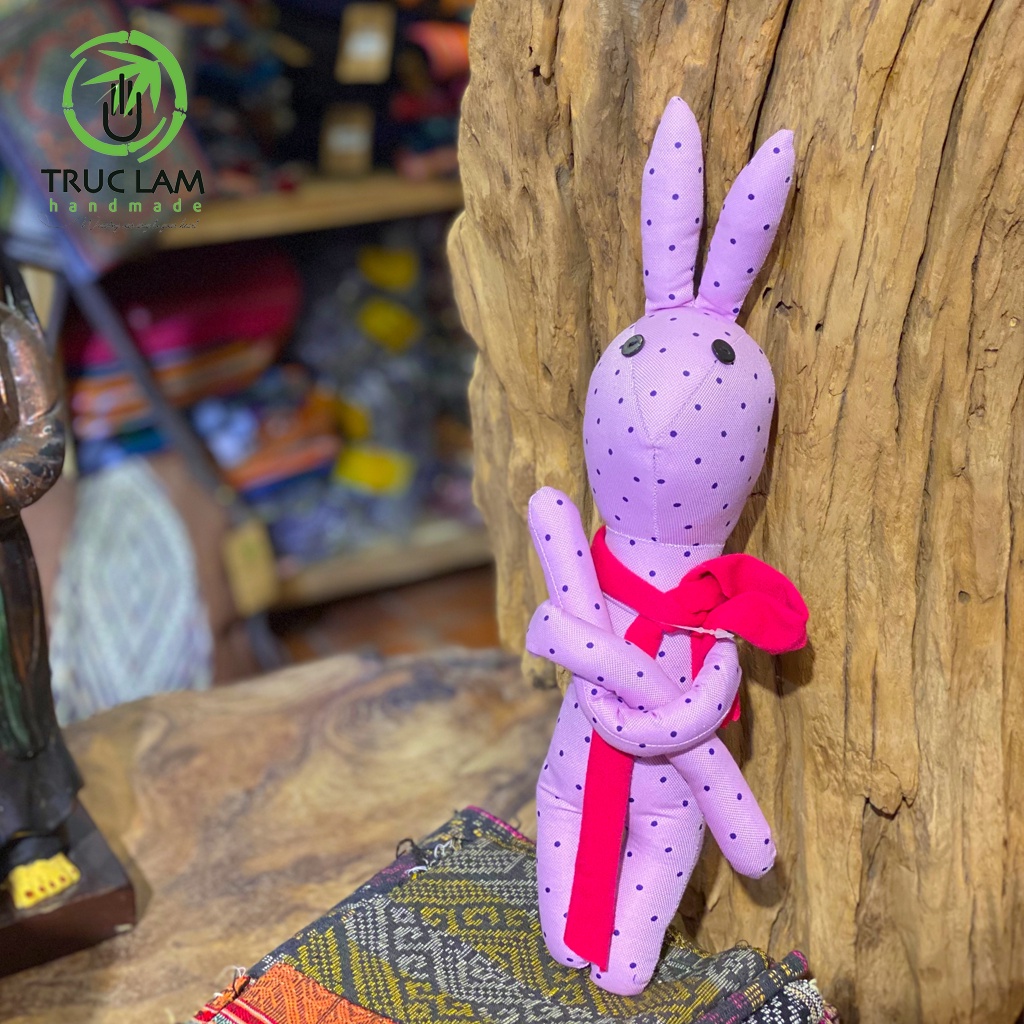 Đồ Chơi Cho Bé Thú Nhồi Bông Hình Con Thỏ Buộc Nơ Vải Hoa Bông Gòn Cao Cấp T3 – Trúc Lâm Handmade