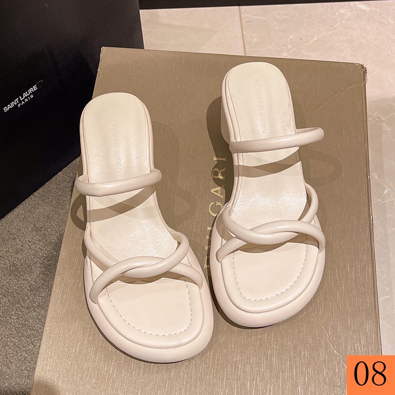 Dép Cao Gót Đế Dày Một Quai Chống Trượt Phong Cách Pháp Thời Trang Mùa Hè 2022 Mới Cho Nữ