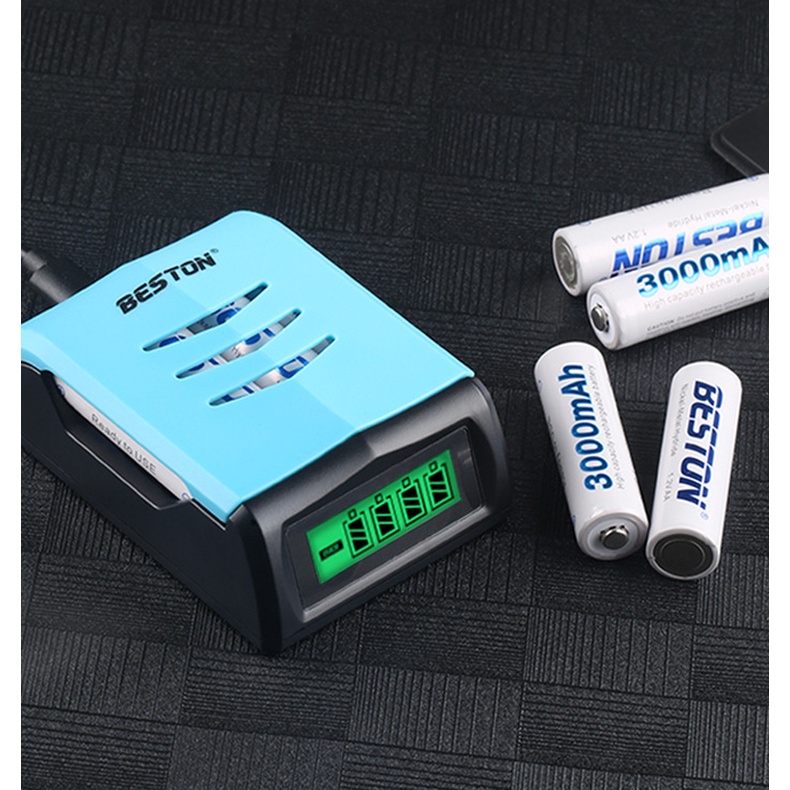 Pin Sạc AA AAA Beston C9001 Tự ngắt Có đèn báo đầy cho Micro karaoke, máy ảnh, đồng hồ, đồ chơi trẻ em