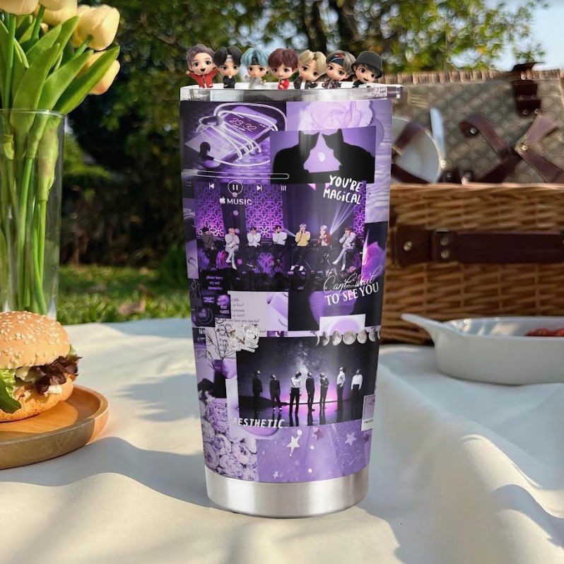 BTS I purple U Go Drink Người nổi tiếng/Idol Cốc giữ nhiệt 600ml In tên, hình ảnh theo yêu cầu