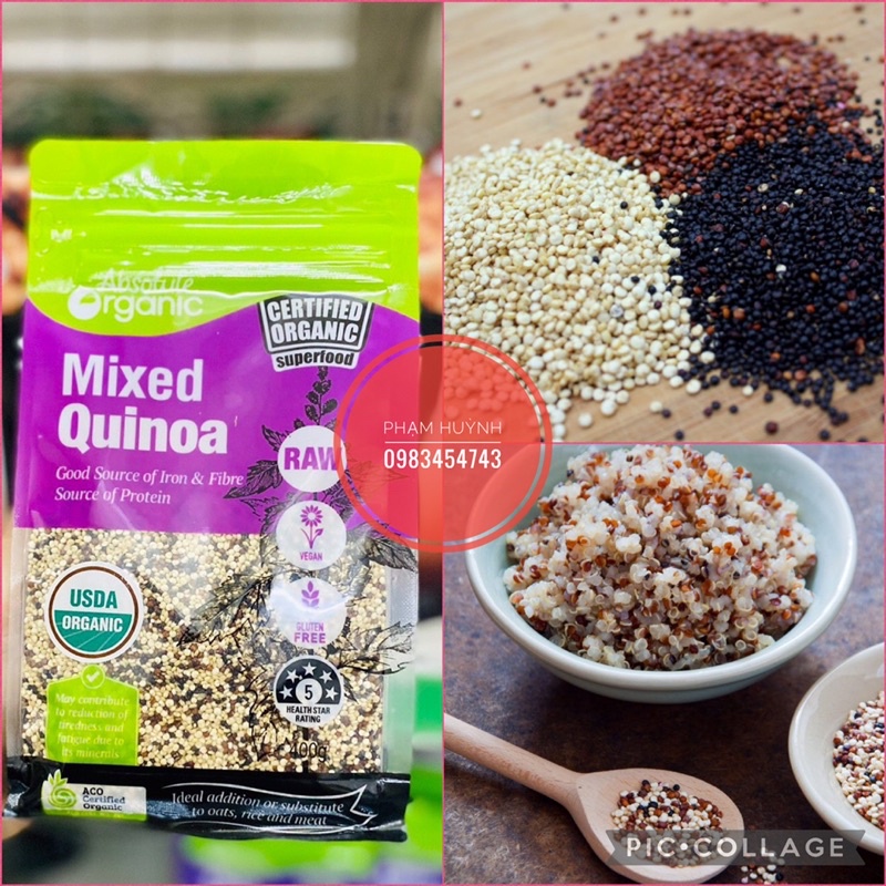 Hạt Diêm Mạch Hữu Cơ Quinoa Mixed 3 loại (trắng, đỏ đen) ăn kiêng eatclean