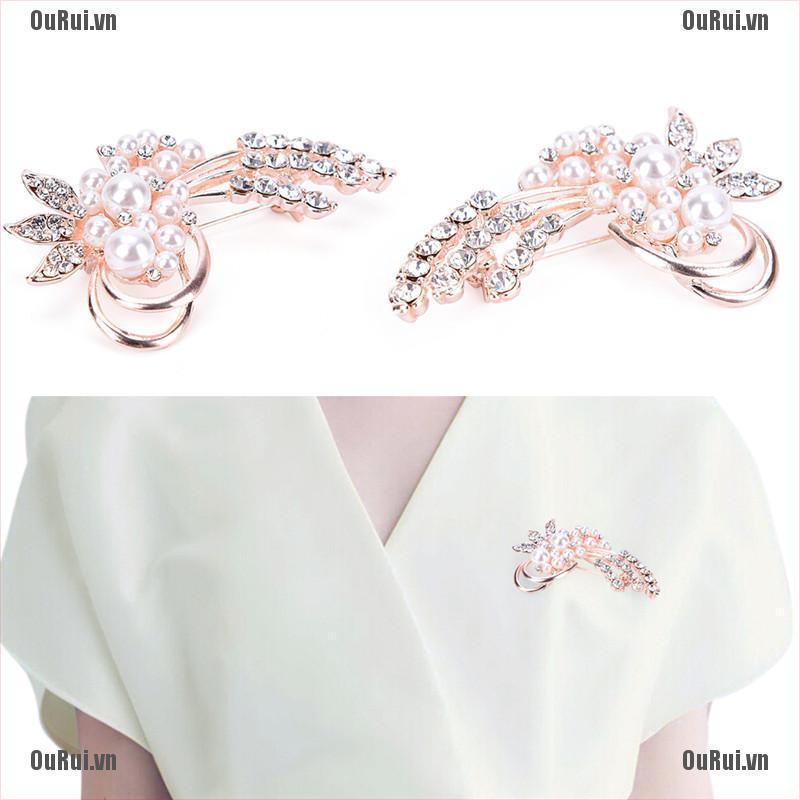 (FCC) Trâm Cài Áo Sơ Mi Cotton Đính Đá Và Ngọc Trai Giả Phong Cách vintage