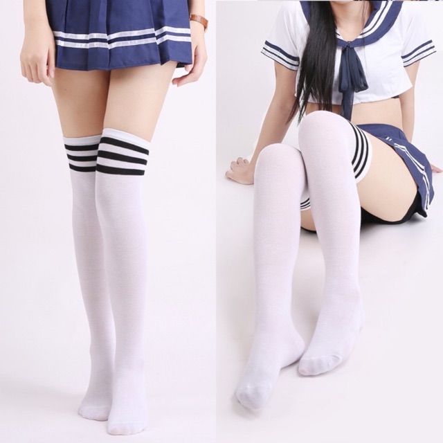Vớ đùi trắng sọc đen