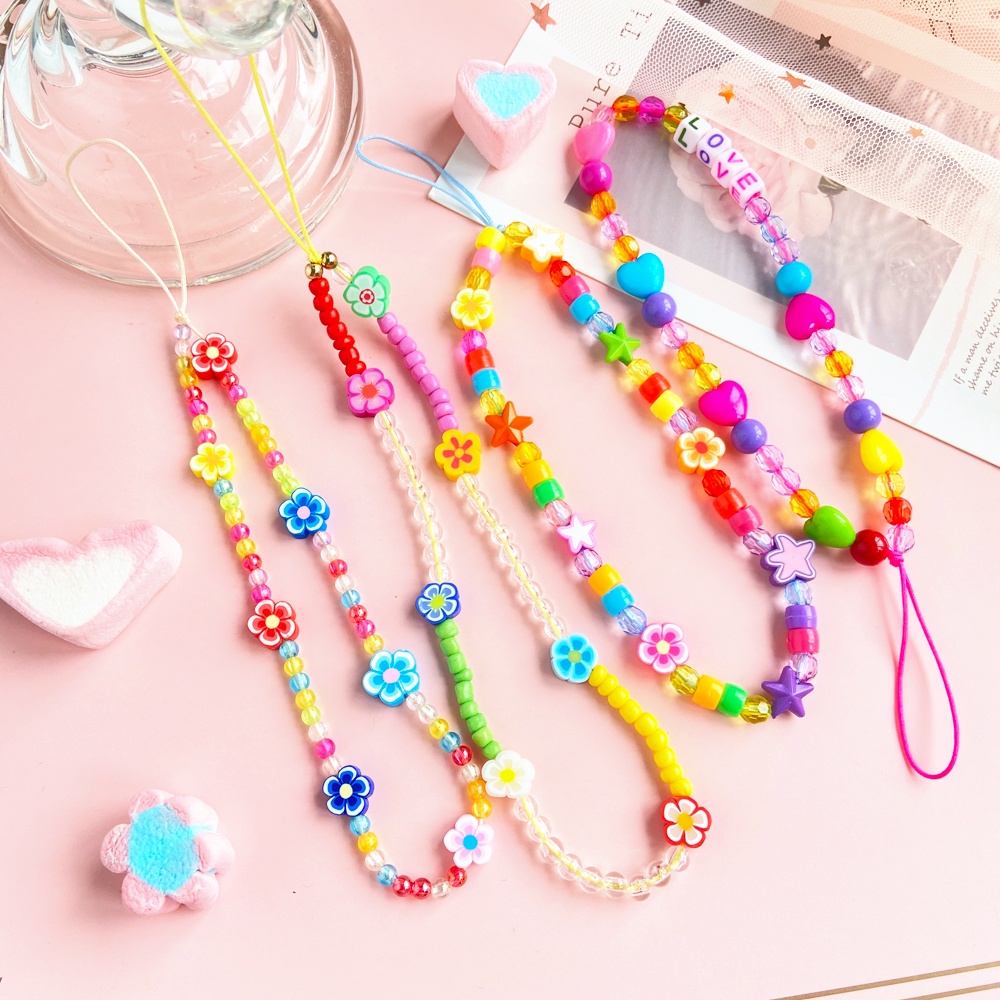 Dây gắn trang trí điện thoại Smileday đính hạt pha lê hình hoa phong cách Hàn Quốc dễ thương