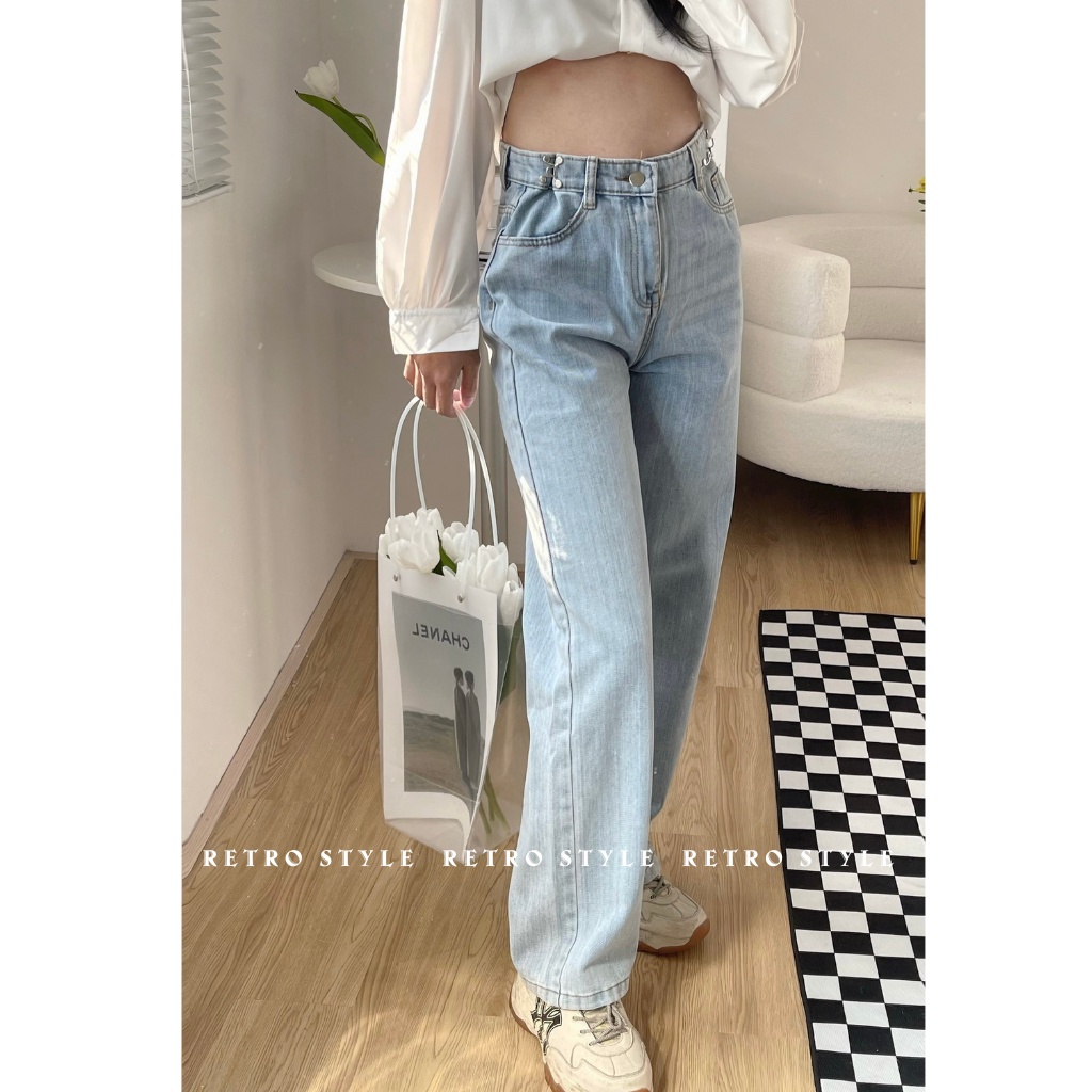 Quần Culottes Jean bò cạp cao năng động Thụng Móc Cài dài 100cm