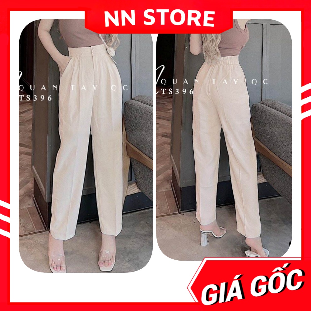 Quần tây công sở nữ cạp cao chất vải mềm mịn lưng phối kiểu 2 nút Quần tây dáng baggy TS396