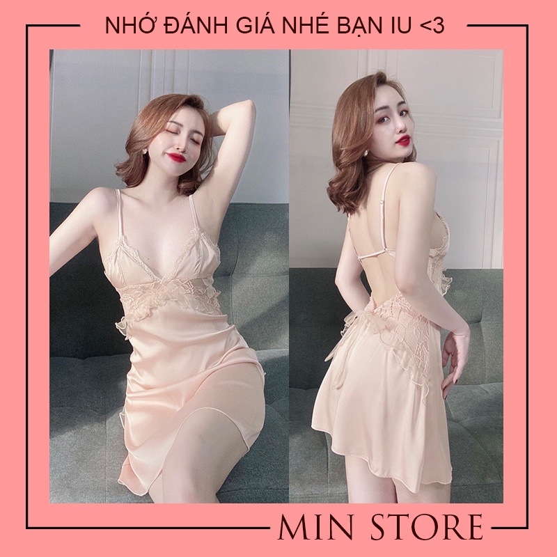 Váy ngủ sexy 2 dây gợi cảm lụa satin cao cấp Min Shop VN1010