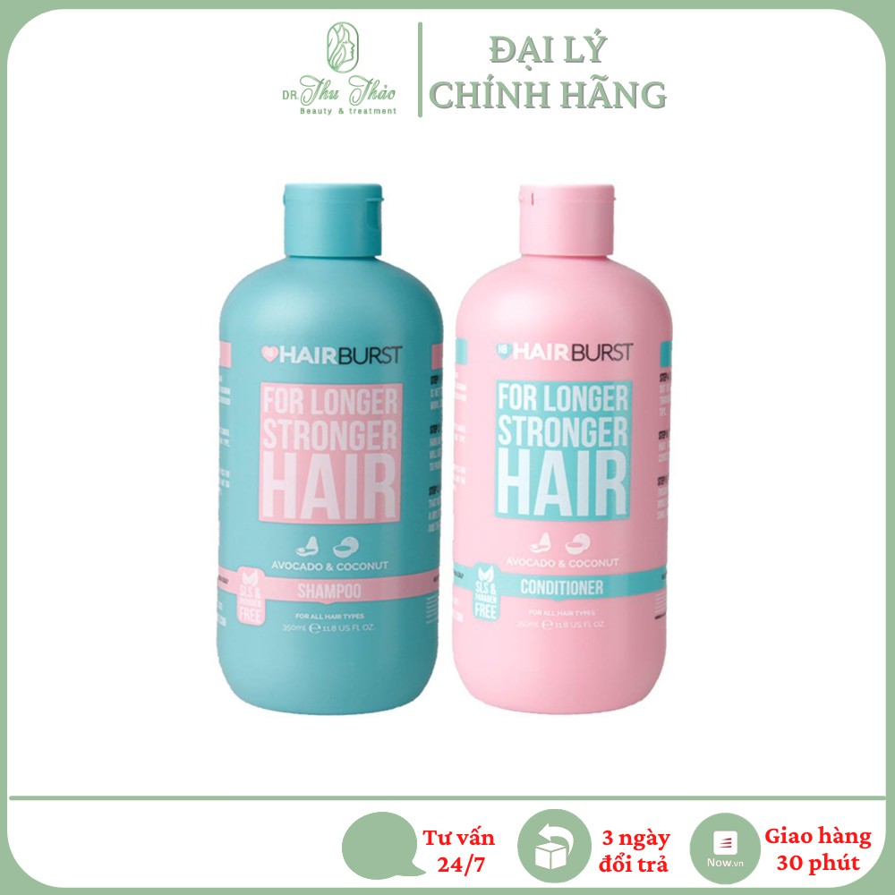 Cặp dầu gội xả Hairburst For Longer Stronger Hair Shampoo and Conditioner kích thích tóc mọc dài hơn chắc khỏe hơn 350ml