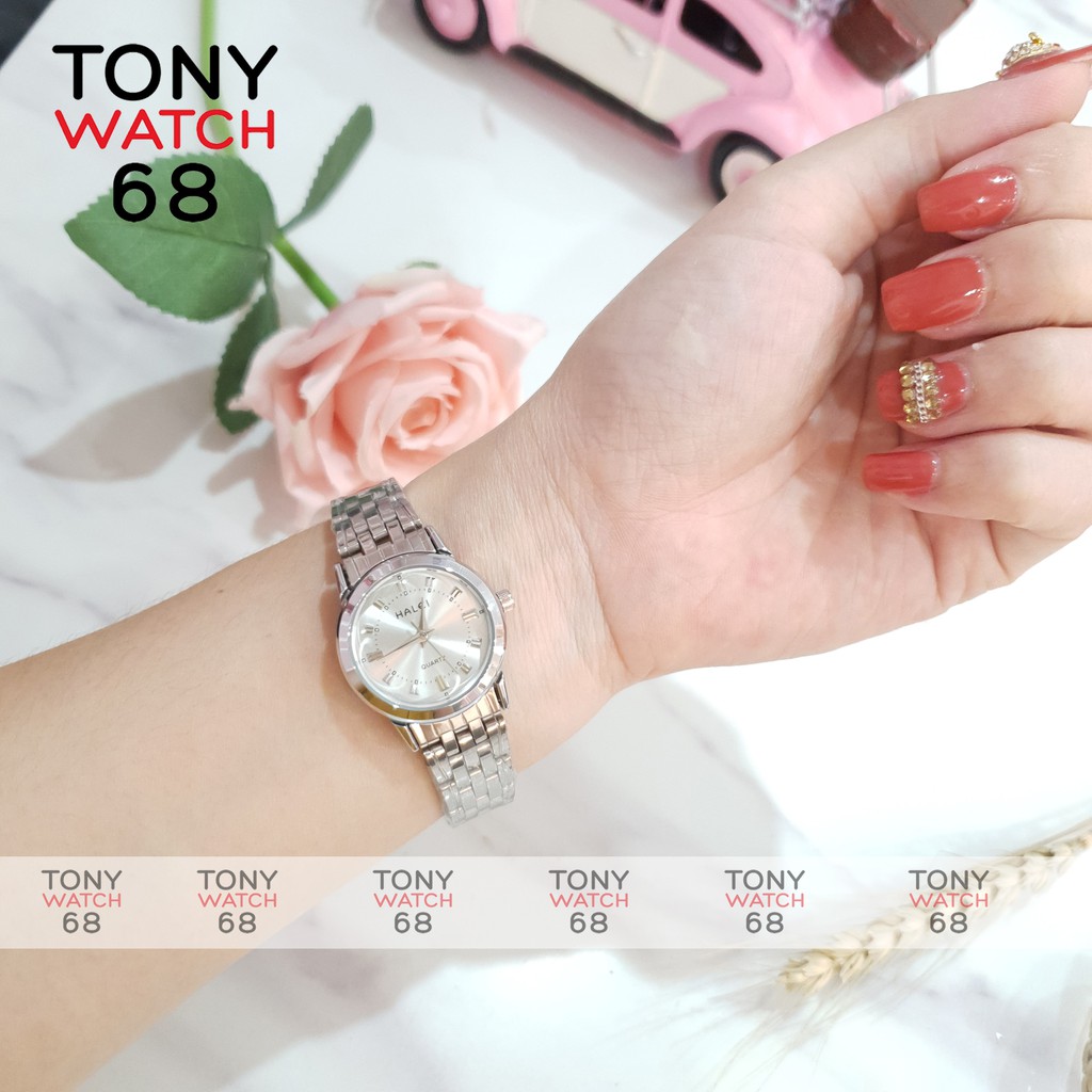 Đồng hồ cặp đôi nam nữ Halei đeo tay dây kim loại vàng bạc số vạch đơn giản chính hãng | BigBuy360 - bigbuy360.vn