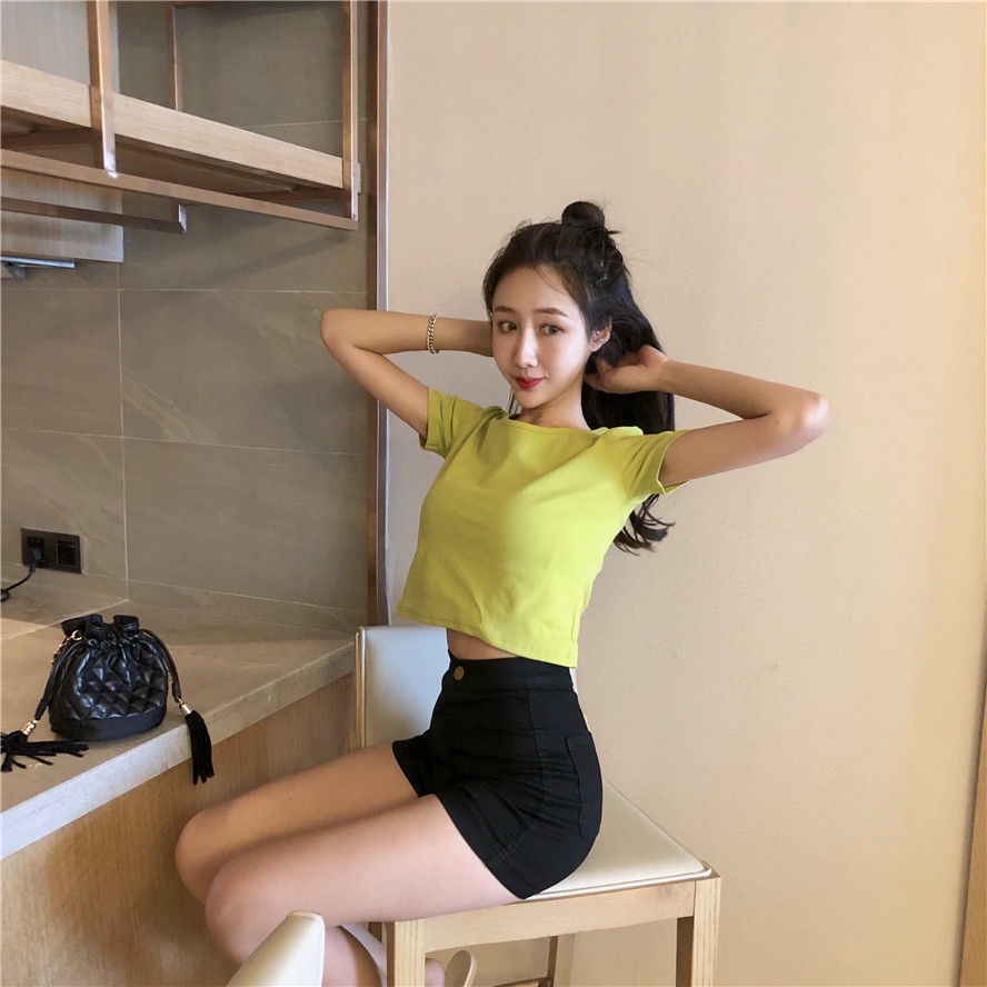 Quần Short Denim Eo Cao Dáng Chữ a Ống Rộng Màu Đen Thời Trang Mùa Hè Cho Nữ